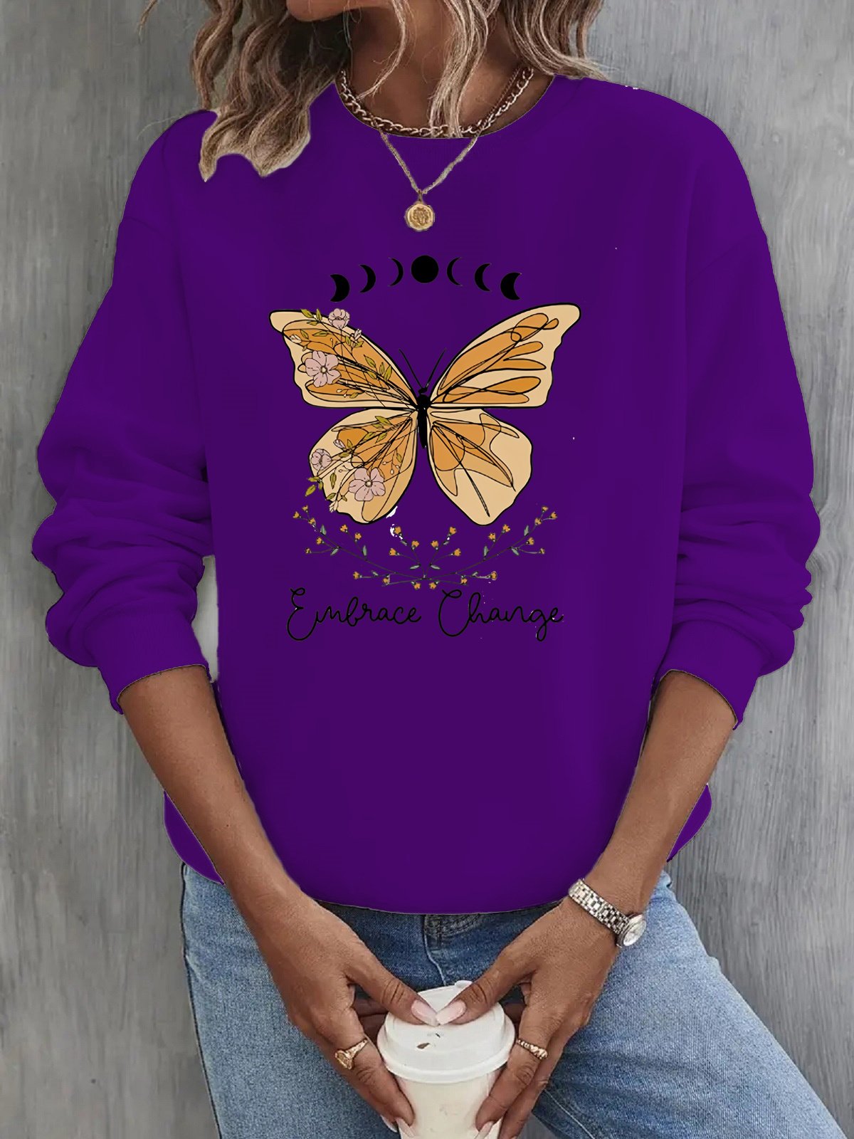 Women's Crew Neck Butterfly Casual Spring/Fall Long Sleeve Sweatshirt