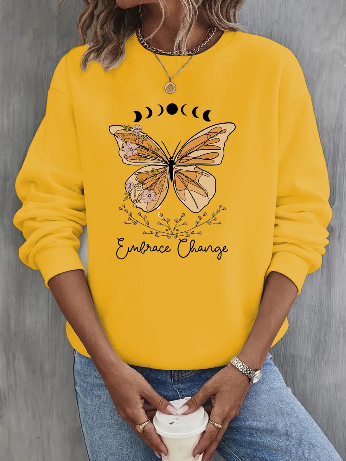 Women's Crew Neck Butterfly Casual Spring/Fall Long Sleeve Sweatshirt