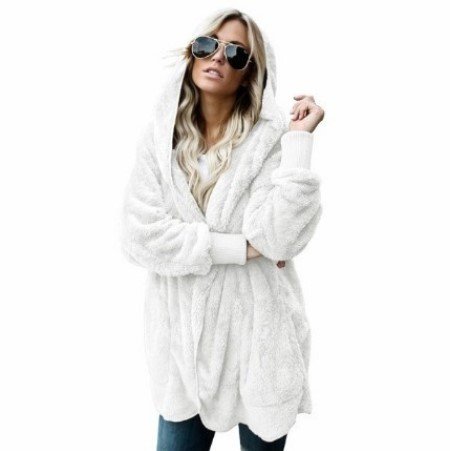 Women's Winter Outerwear Casual Plain Long Sleeve Hoodie Mid-long Faux Fur Coat