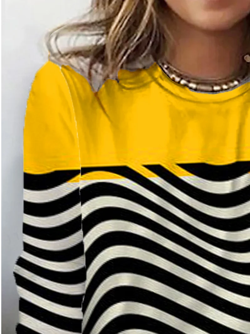 Women's Long Sleeve Tee T-shirt Spring/Fall Striped Jersey Crew Neck Daily Going Out Casual Top