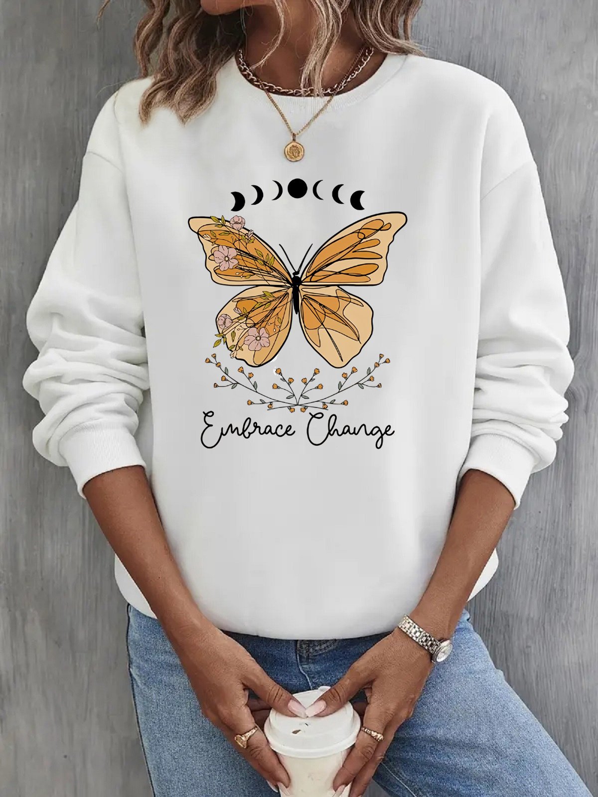 Women's Crew Neck Butterfly Casual Spring/Fall Long Sleeve Sweatshirt