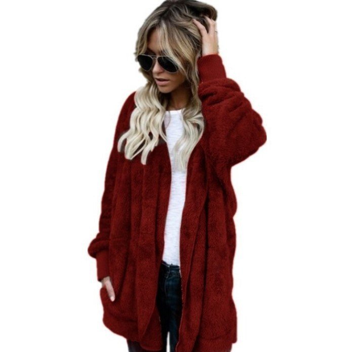 Women's Winter Outerwear Casual Plain Long Sleeve Hoodie Mid-long Faux Fur Coat