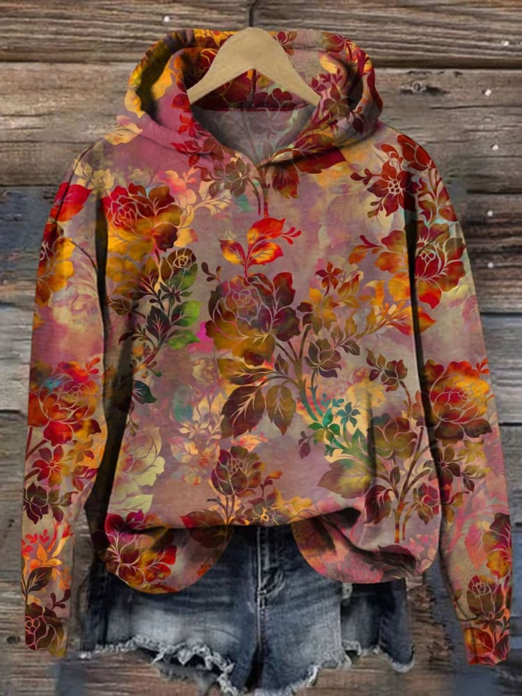 Women's Floral Spring/Fall Long Sleeve Casual Daily Hoodie