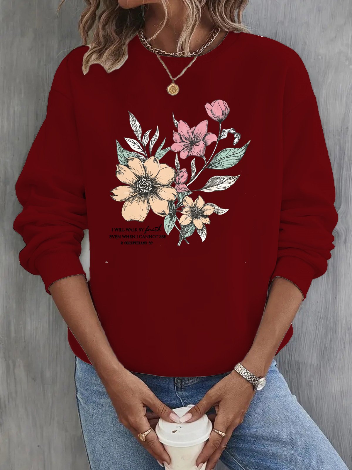 Women's Crew Neck Floral Casual Spring/Fall Long Sleeve Sweatshirt