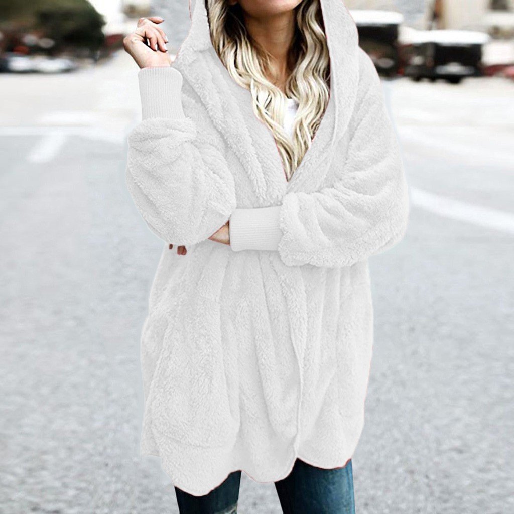 Women's Winter Outerwear Casual Plain Long Sleeve Hoodie Mid-long Faux Fur Coat