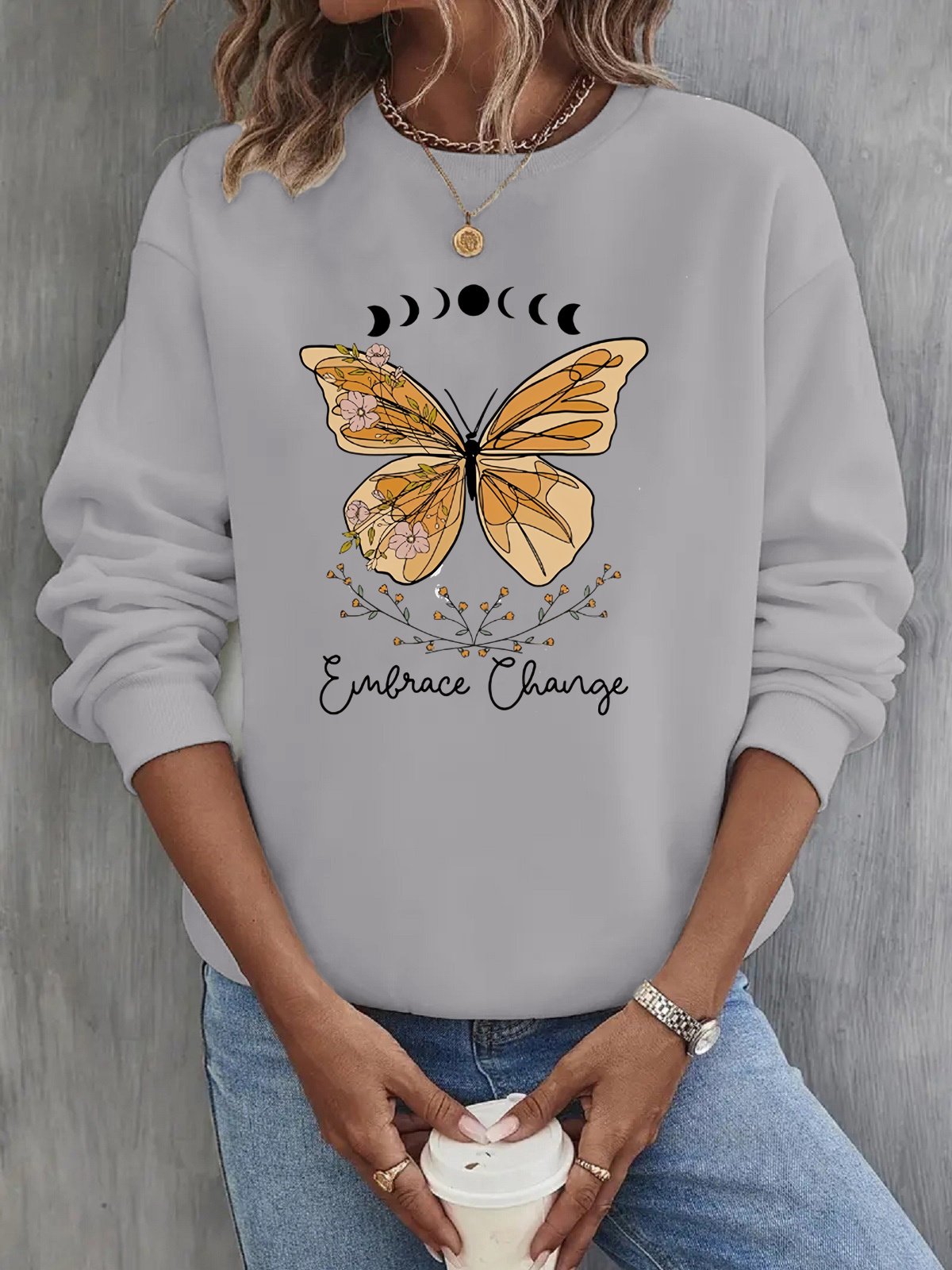 Women's Crew Neck Butterfly Casual Spring/Fall Long Sleeve Sweatshirt