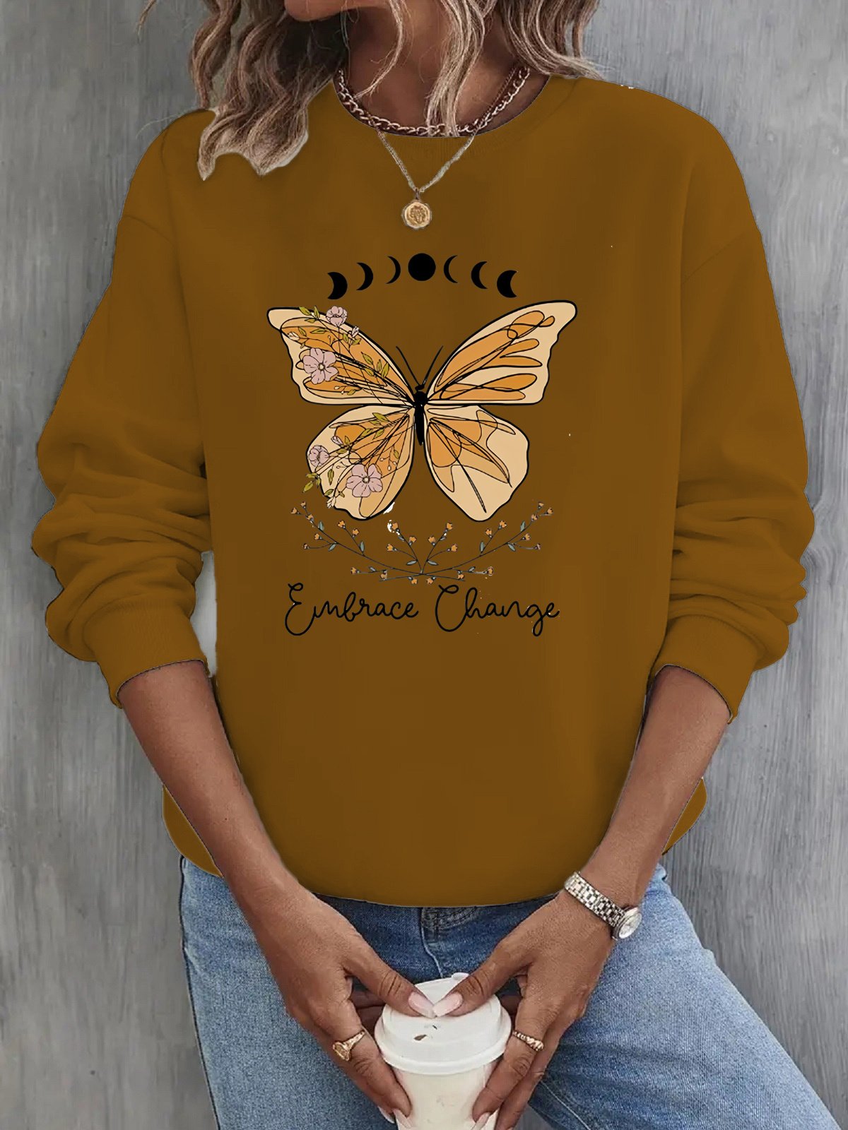 Women's Crew Neck Butterfly Casual Spring/Fall Long Sleeve Sweatshirt