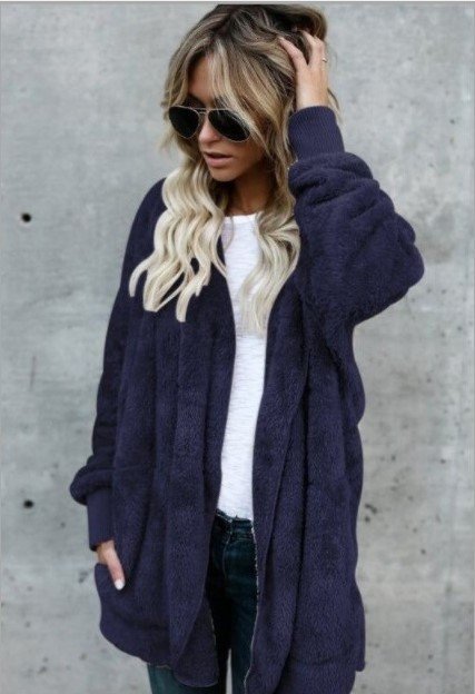 Women's Winter Outerwear Casual Plain Long Sleeve Hoodie Mid-long Faux Fur Coat