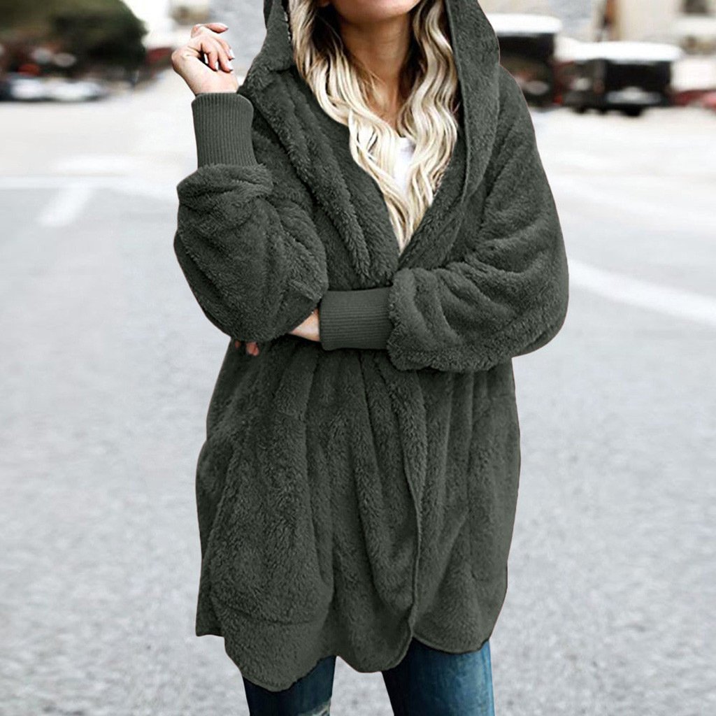 Women's Winter Outerwear Casual Plain Long Sleeve Hoodie Mid-long Faux Fur Coat