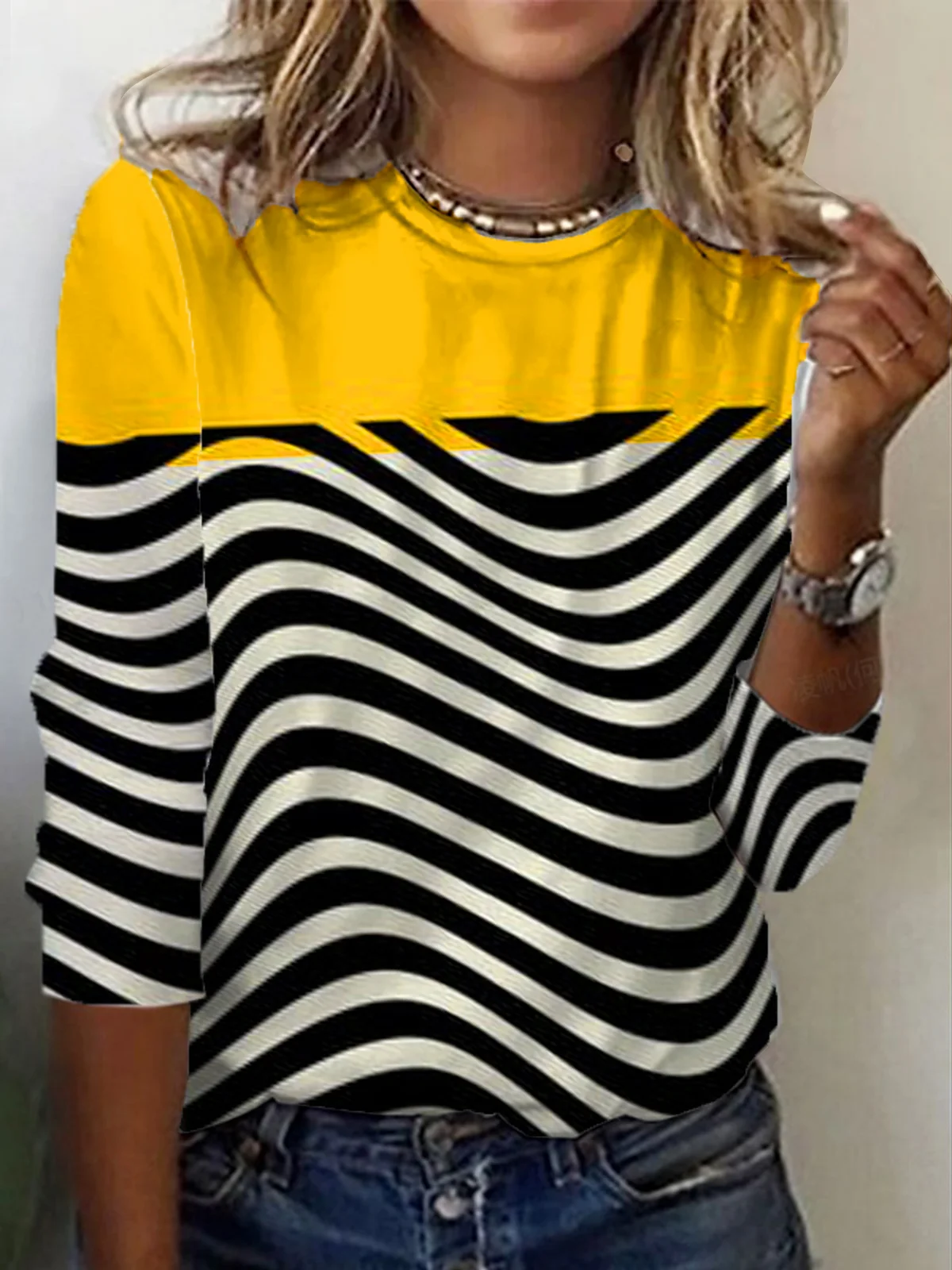 Women's Long Sleeve Tee T-shirt Spring/Fall Striped Jersey Crew Neck Daily Going Out Casual Top