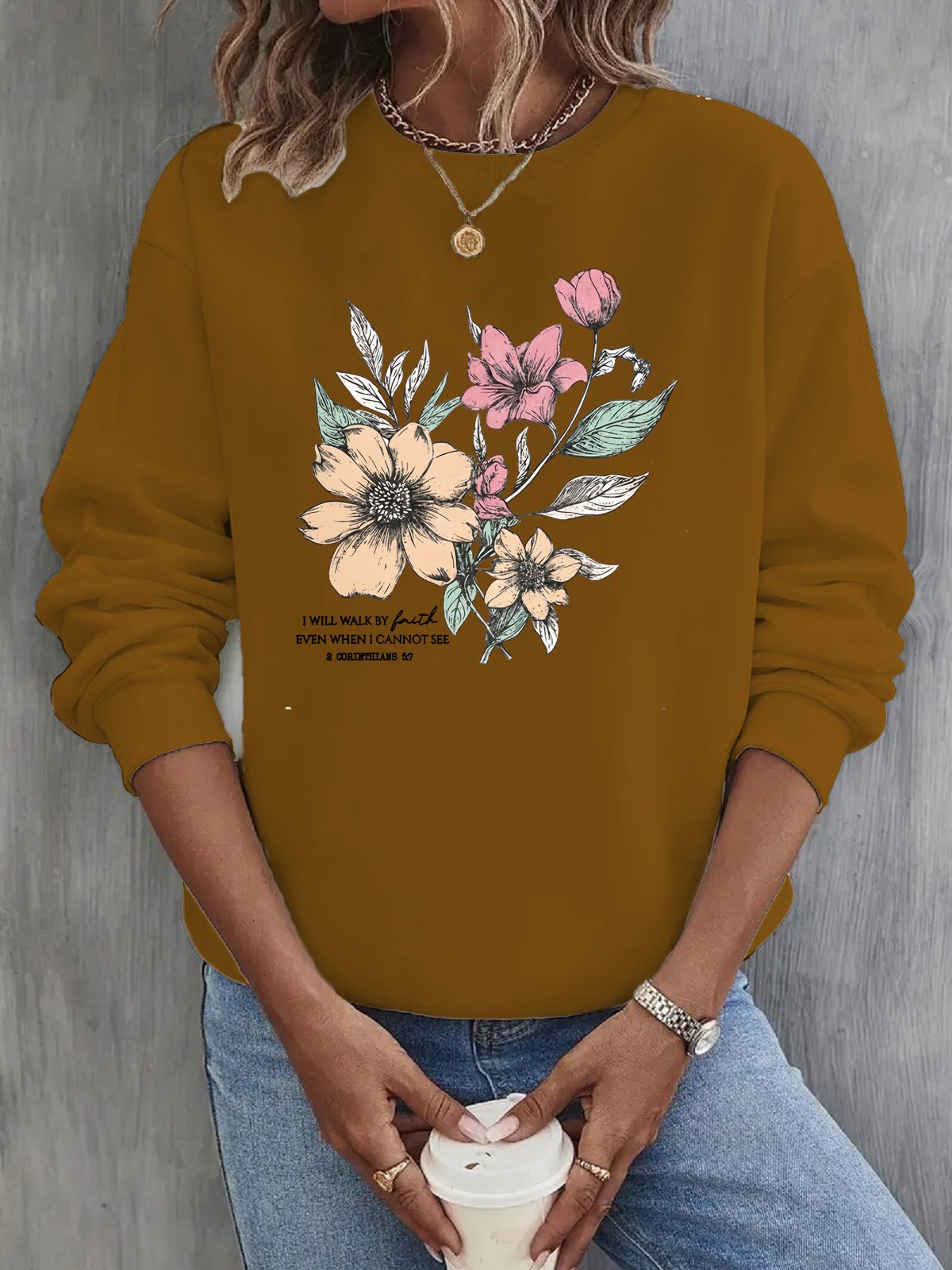 Women's Crew Neck Floral Casual Spring/Fall Long Sleeve Sweatshirt