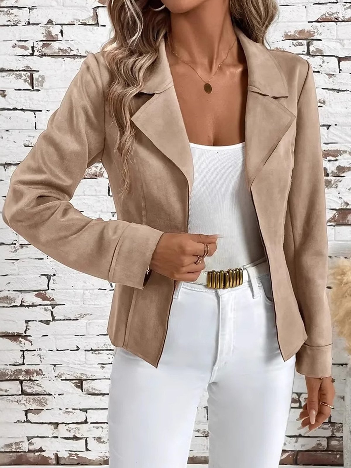 Women's Spring/Fall Outerwear Casual Plain Long Sleeve Lapel Collar Jacket