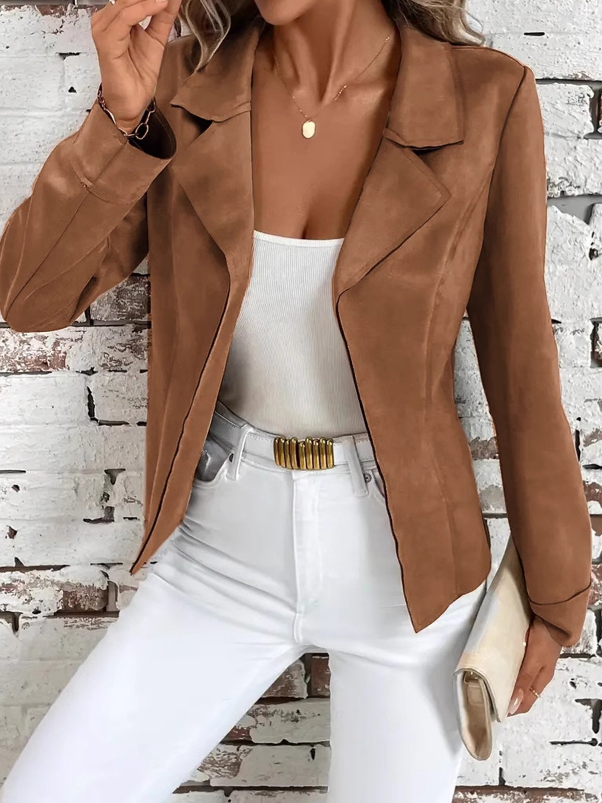 Women's Spring/Fall Outerwear Casual Plain Long Sleeve Lapel Collar Jacket