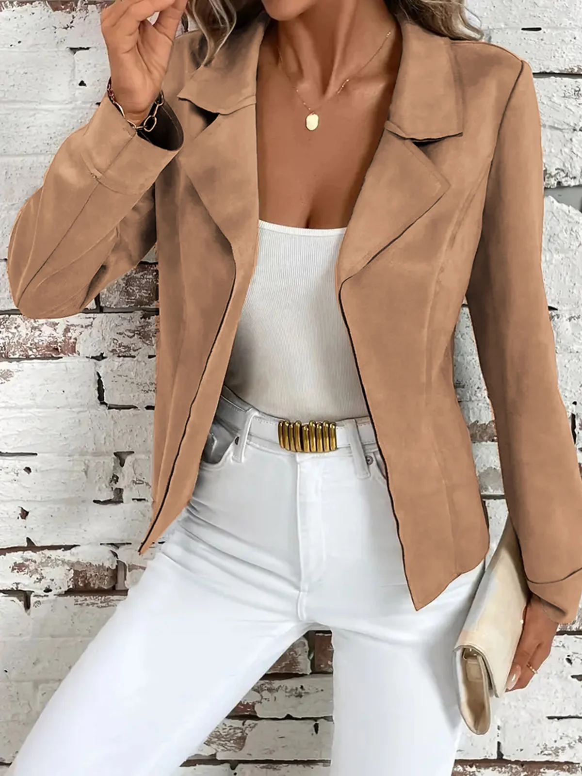 Women's Spring/Fall Outerwear Casual Plain Long Sleeve Lapel Collar Jacket