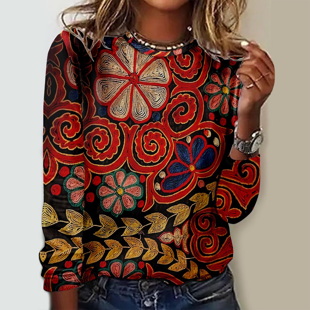 Women's Long Sleeve Tee T-shirt Spring/Fall Ethnic Jersey Crew Neck Daily Going Out Casual Top