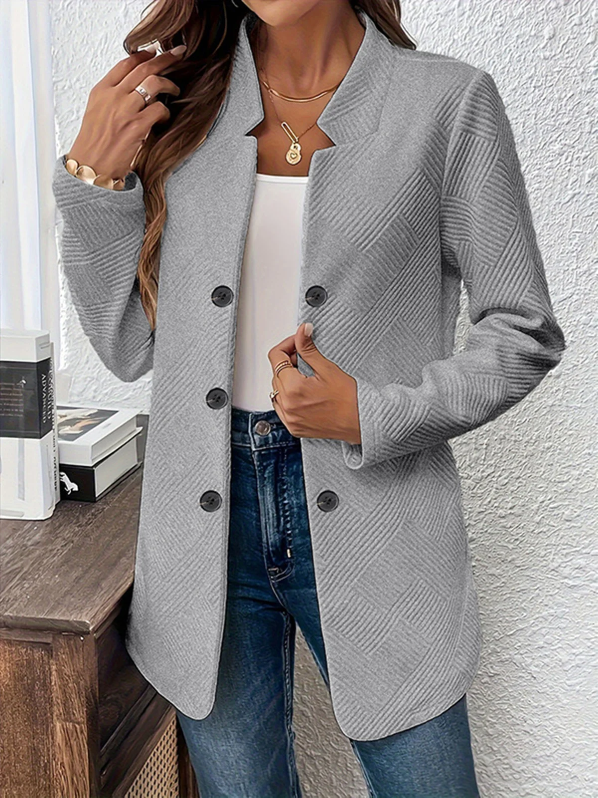 Women's Spring/Fall Outerwear Casual Plain Long Sleeve Jacket