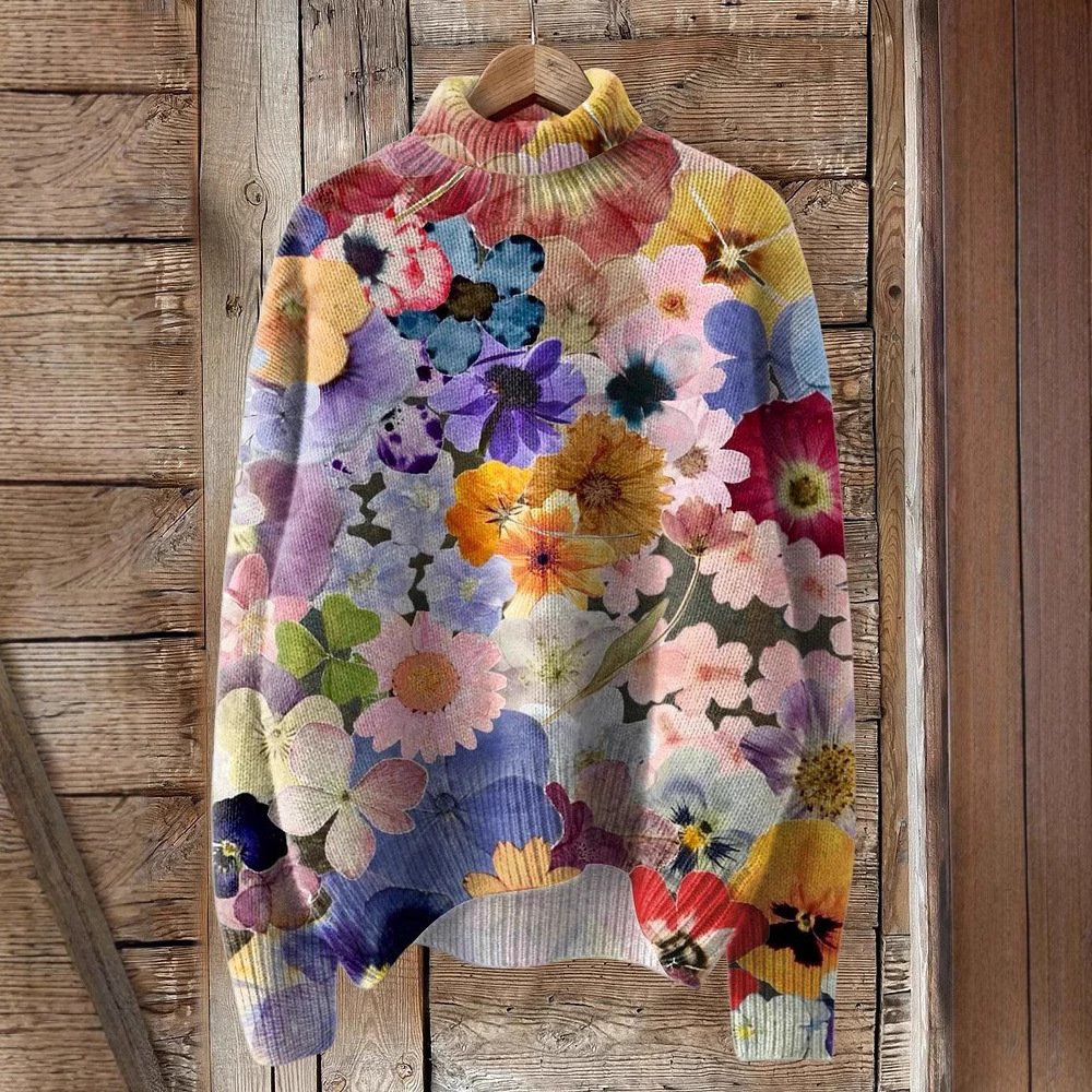 Women's Turtleneck Floral Casual Spring/Fall Long Sleeve Sweatshirt