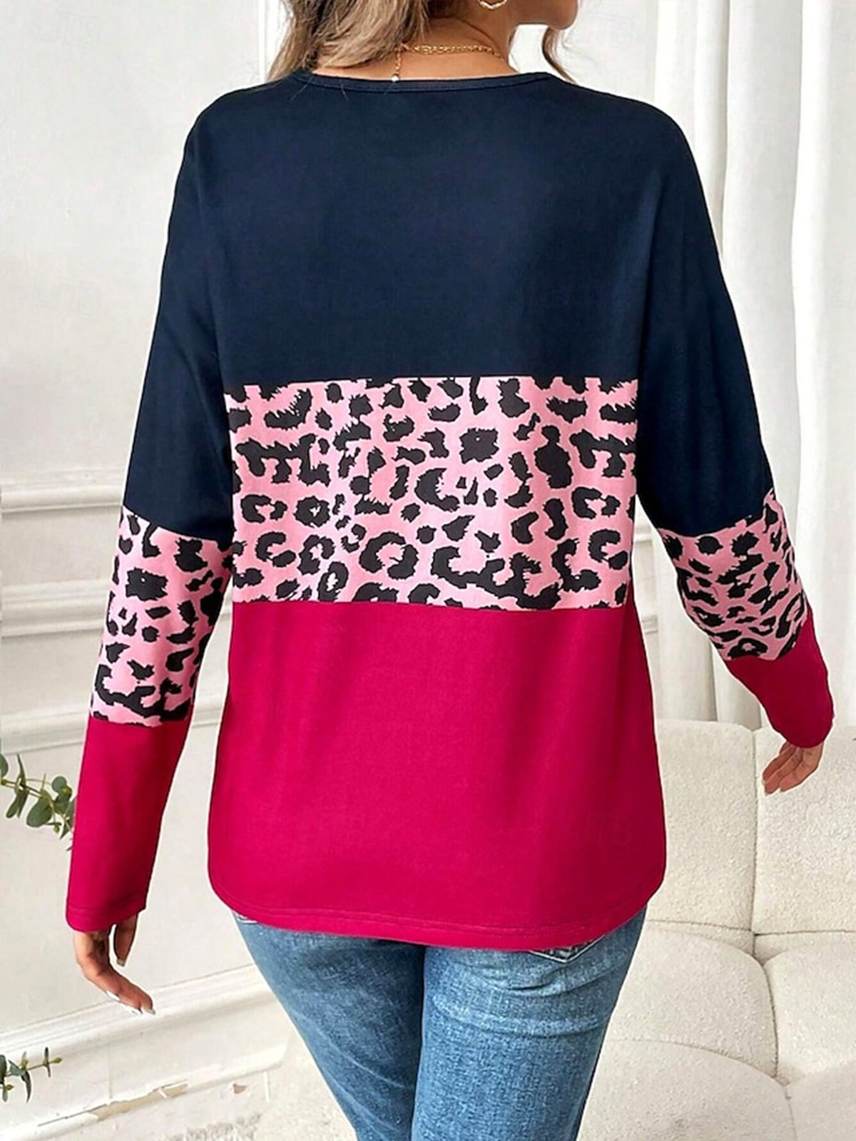 Women's Long Sleeve Tee T-shirt Spring/Fall Color Block Jersey V Neck Daily Going Out Casual Top