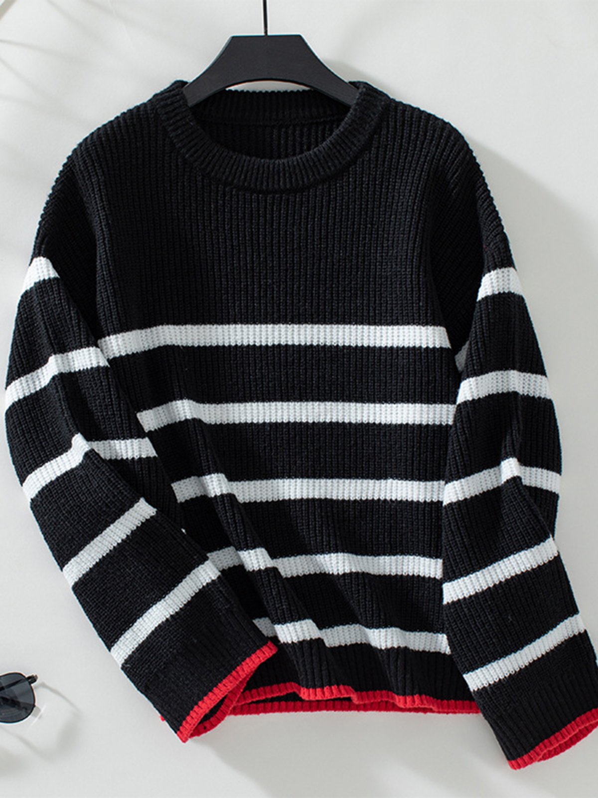 Women's Winter Striped Casual Long Sleeve Crew Neck Sweater