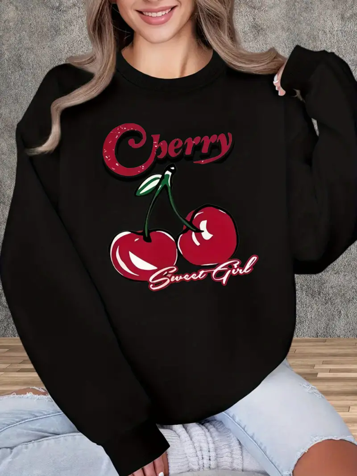 Women's Crew Neck Fruit Casual Spring/Fall Long Sleeve Sweatshirt