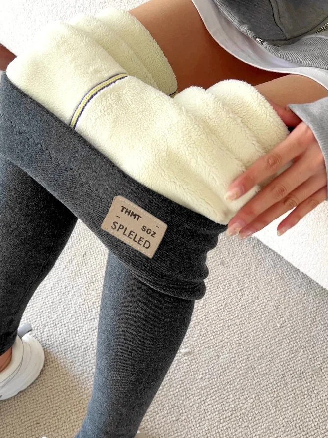 Women's Casual Plain Knitted Winter Fleece Long Leggings