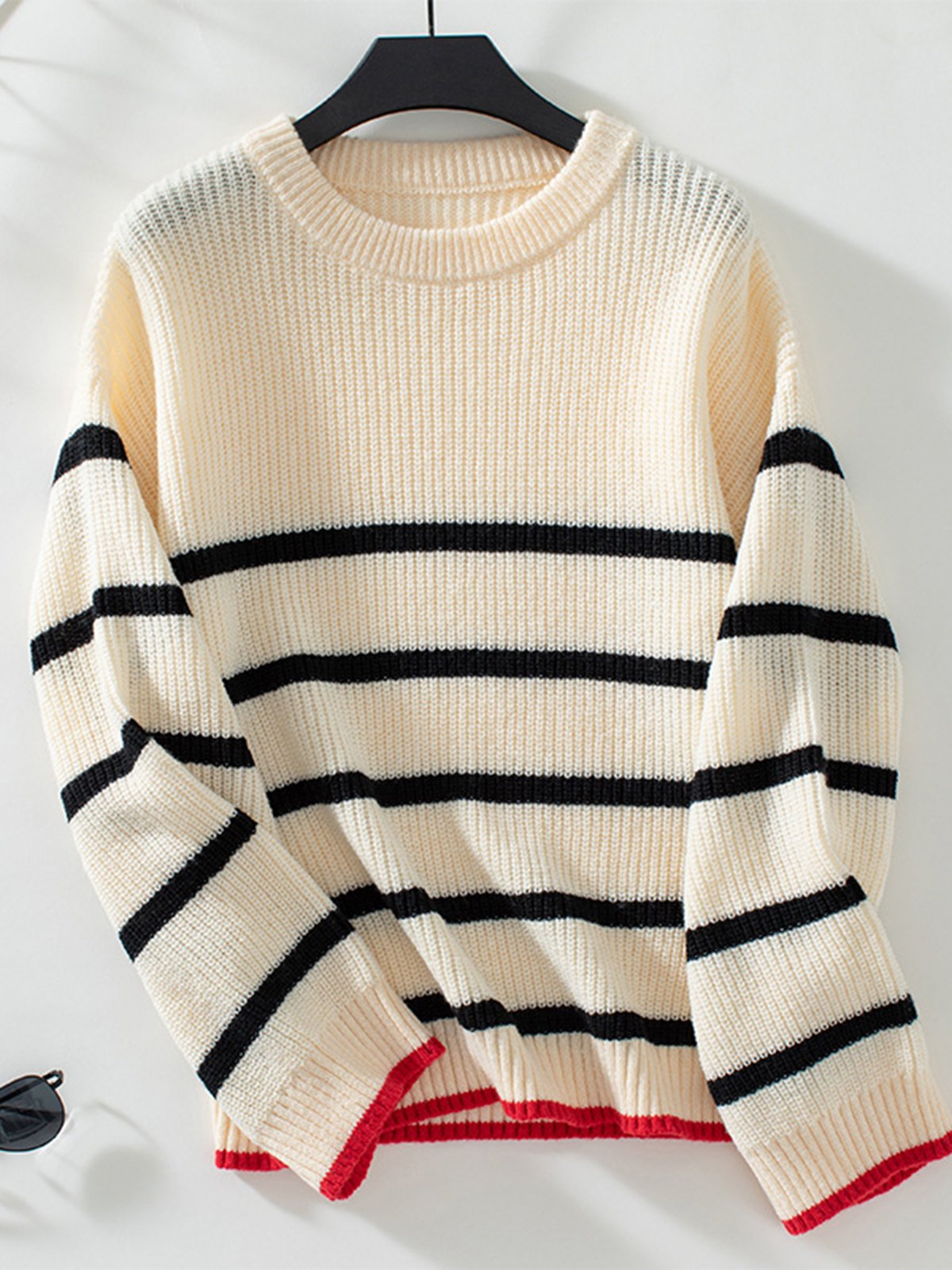 Women's Winter Striped Casual Long Sleeve Crew Neck Sweater