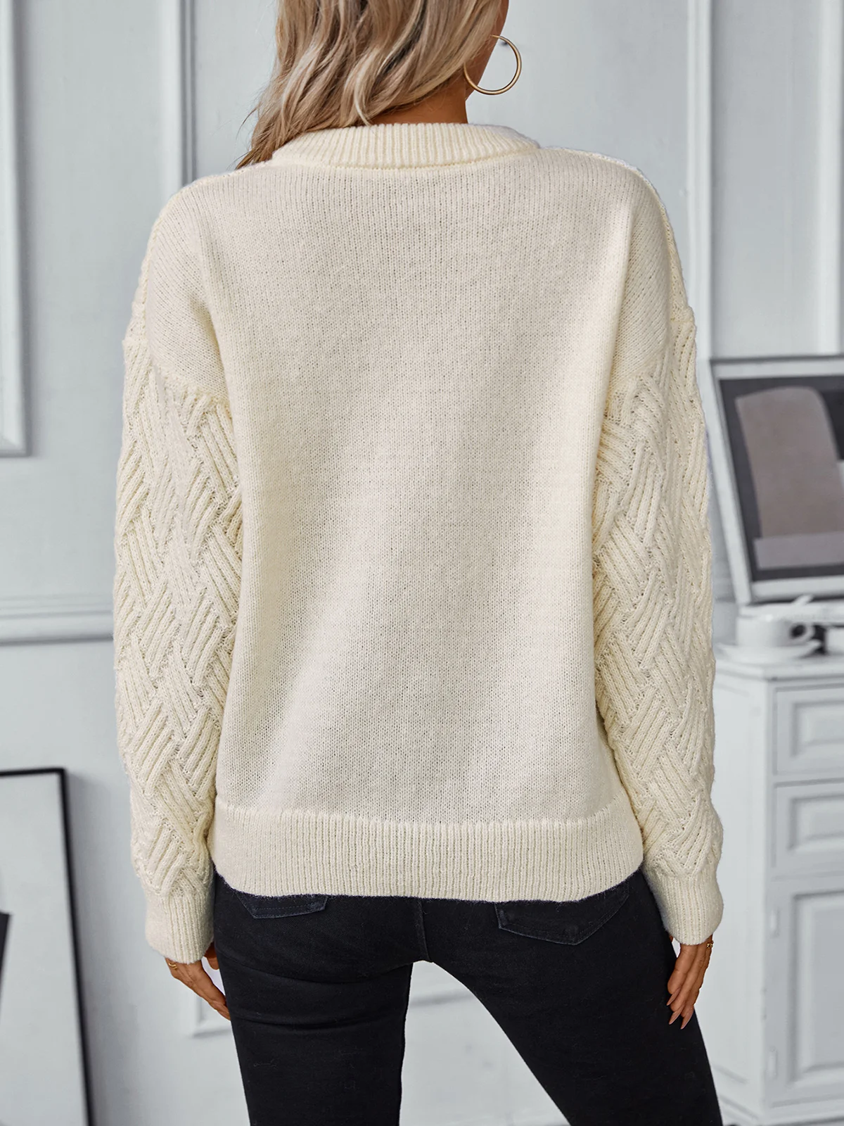 Women's Winter Plain Casual Long Sleeve Crew Neck Sweater