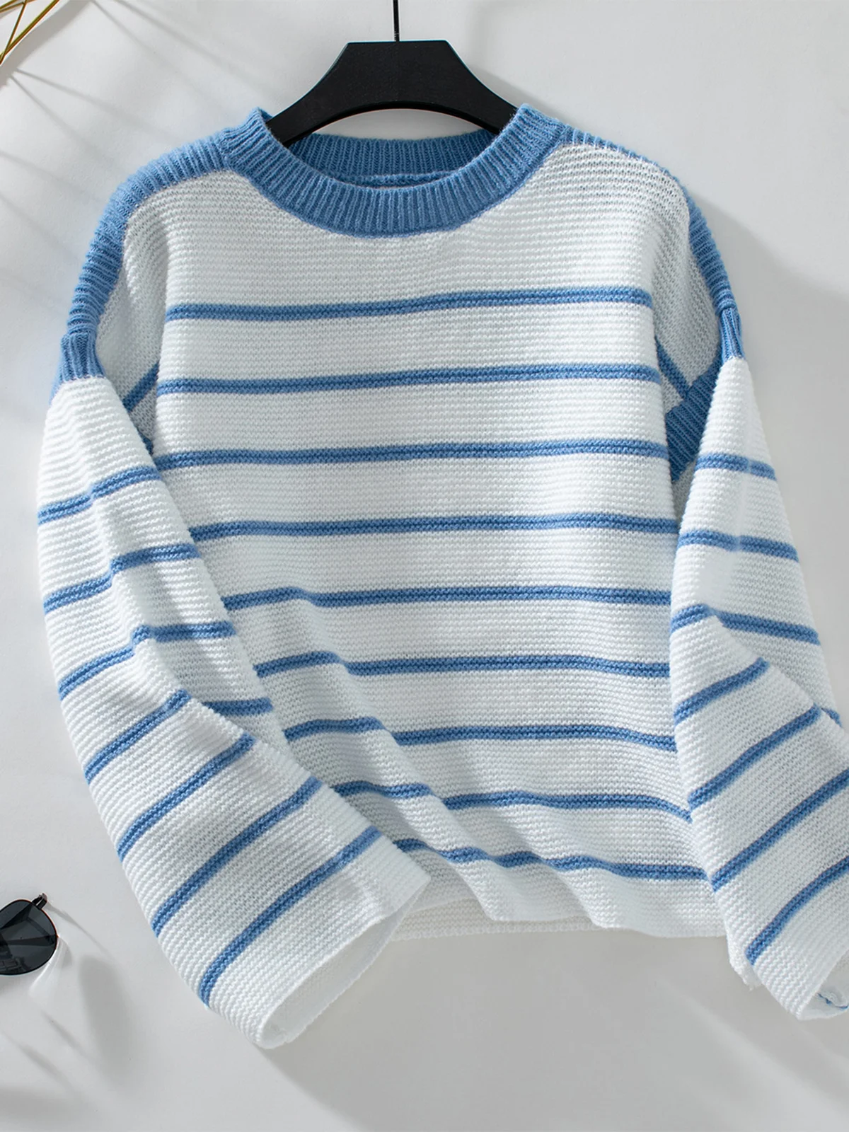 Women's Winter Striped Casual Long Sleeve Crew Neck Sweater