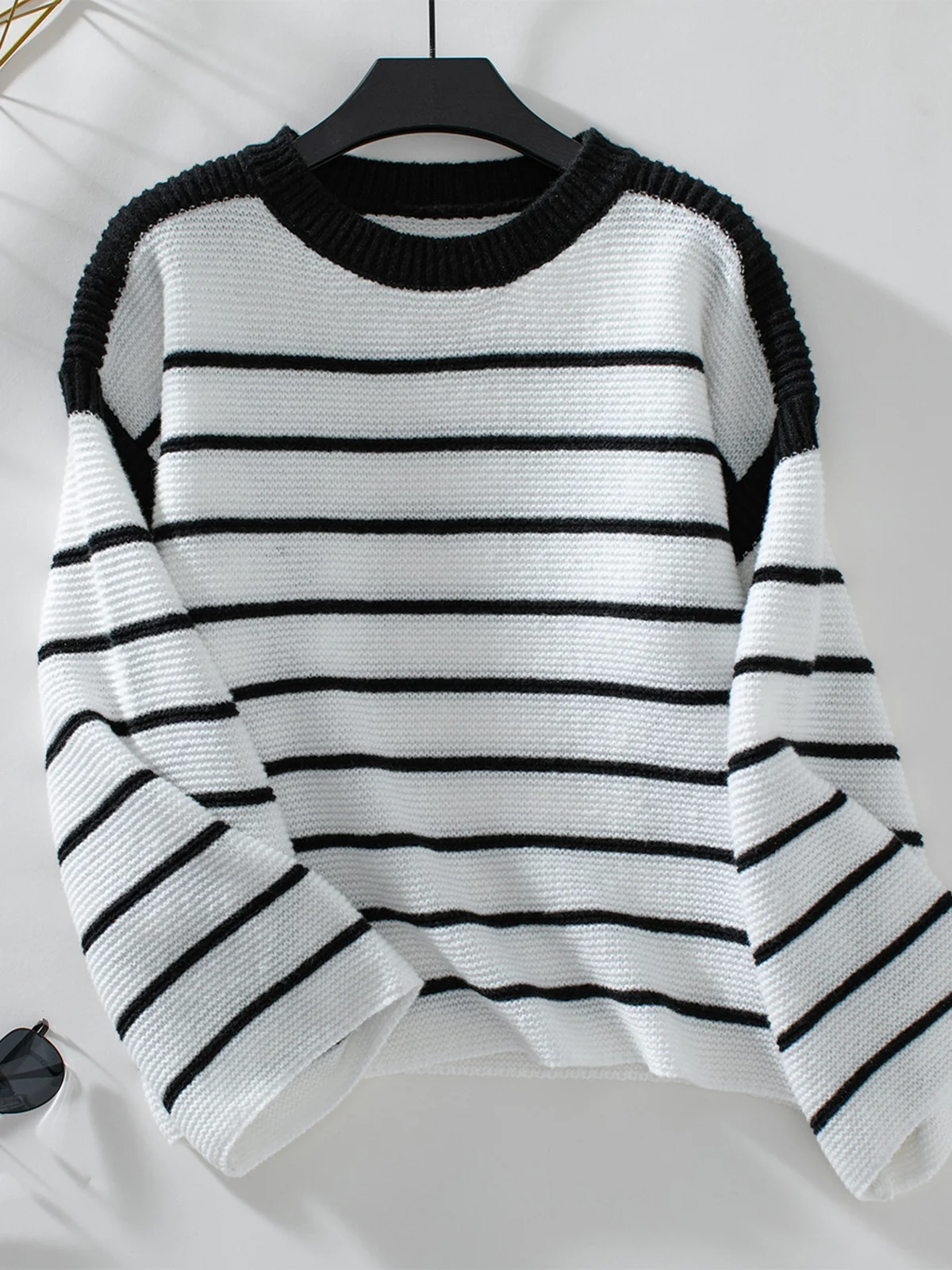 Women's Winter Striped Casual Long Sleeve Crew Neck Sweater