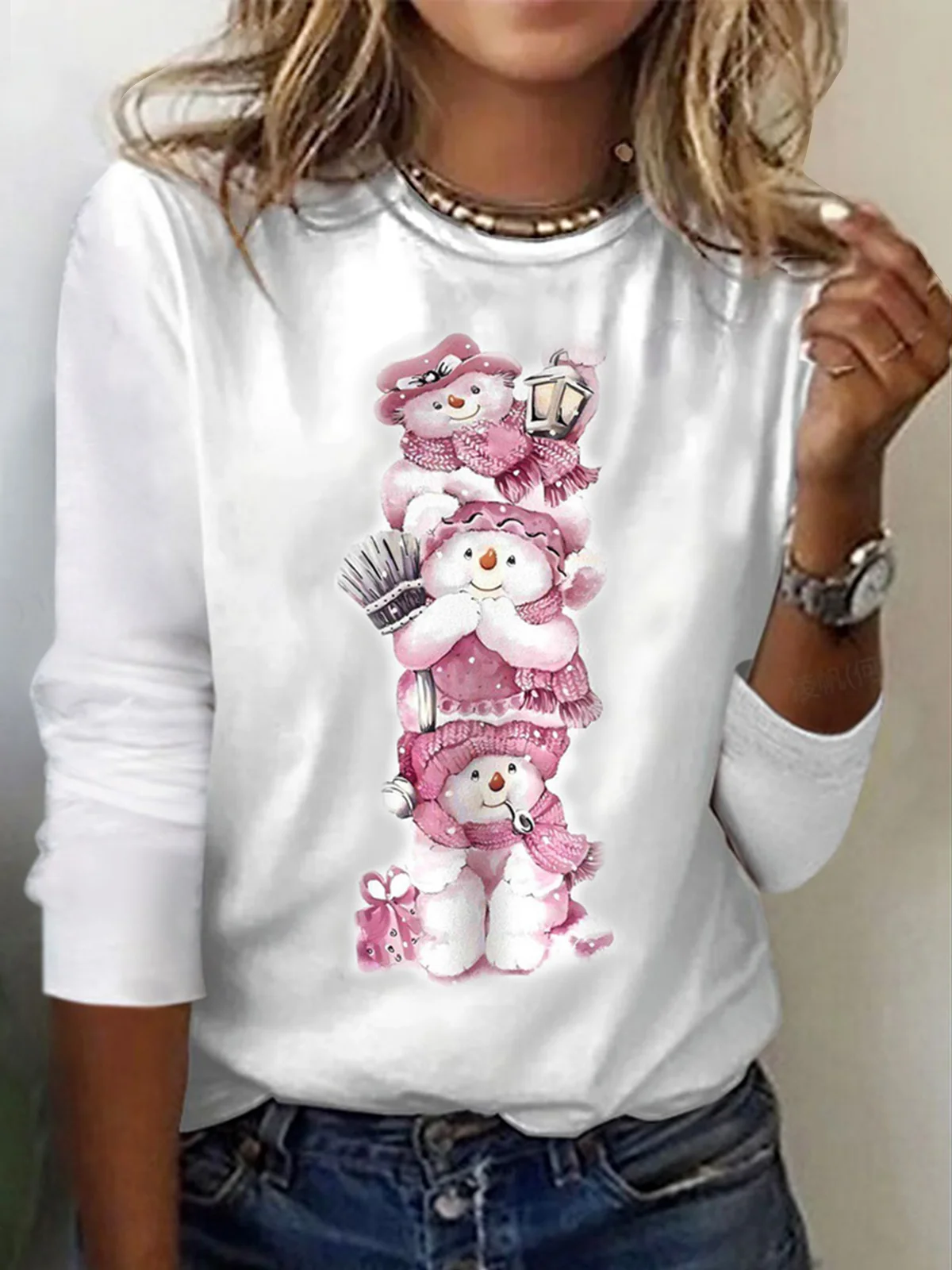 Women's Long Sleeve Tee T-shirt Spring/Fall Christmas Snowman Jersey Crew Neck Daily Going Out Casual Top