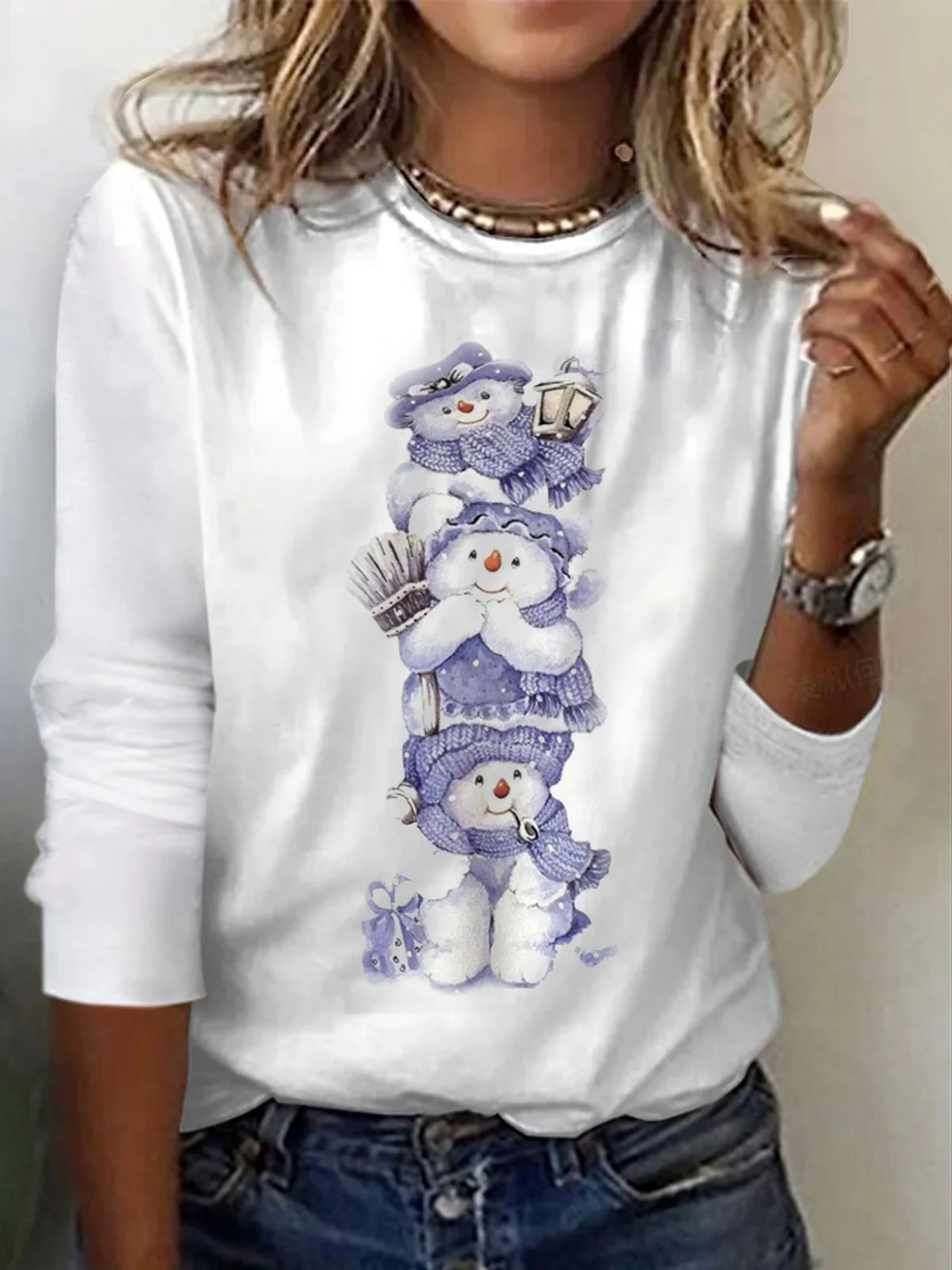 Women's Long Sleeve Tee T-shirt Spring/Fall Christmas Snowman Jersey Crew Neck Daily Going Out Casual Top