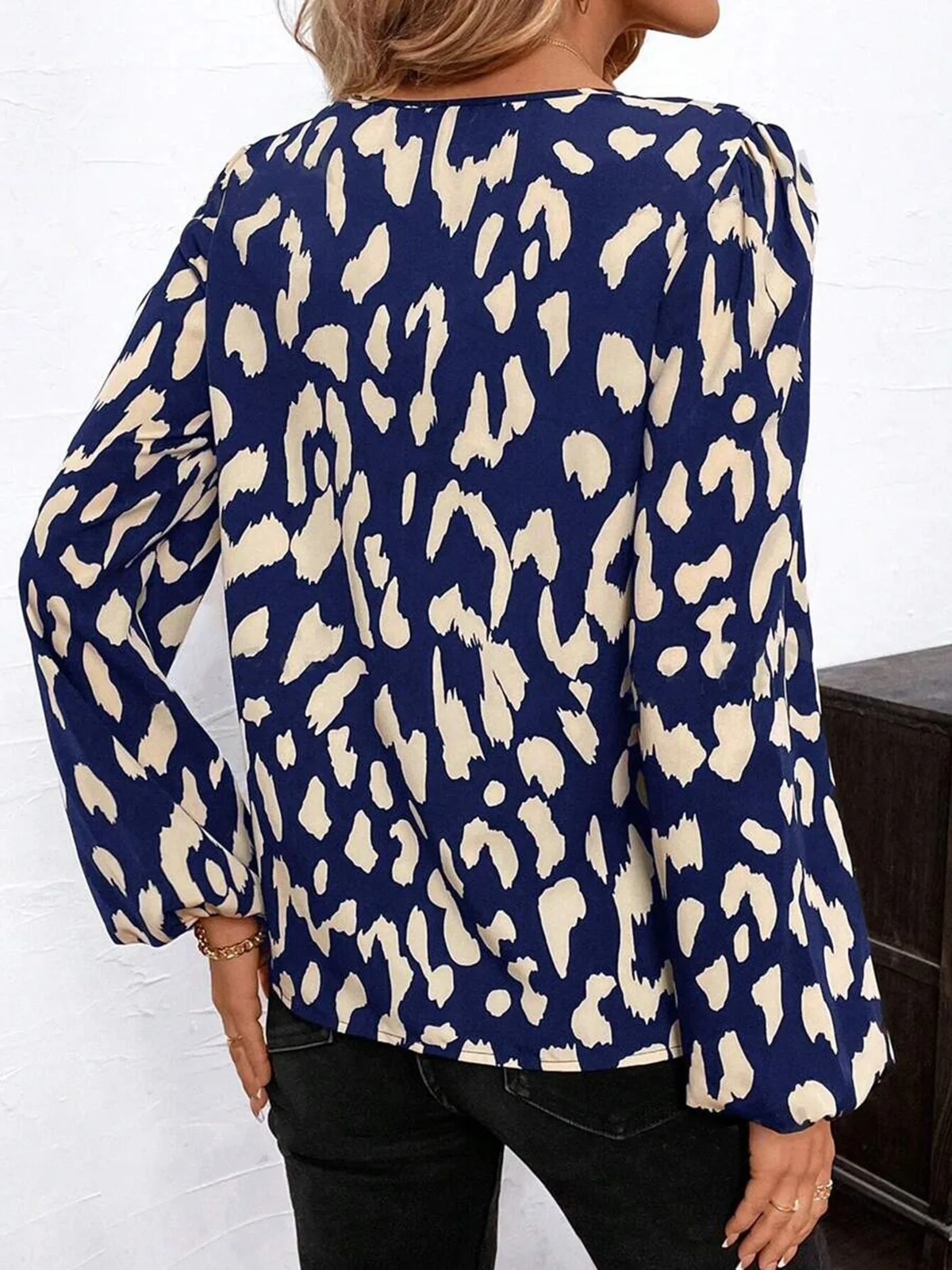 Women's Long Sleeve Blouse Spring/Fall Geometric V Neck Daily Going Out Casual Top