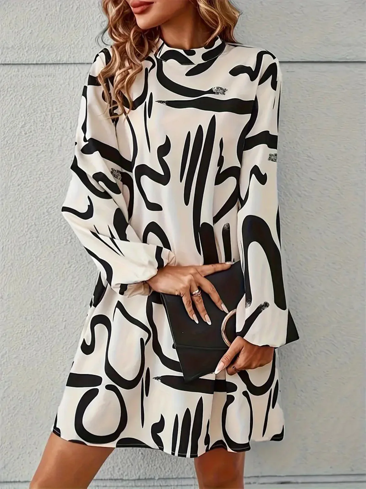 Women's Long Sleeve Spring/Fall Abstract Dress Daily Going Out Casual Midi A-Line