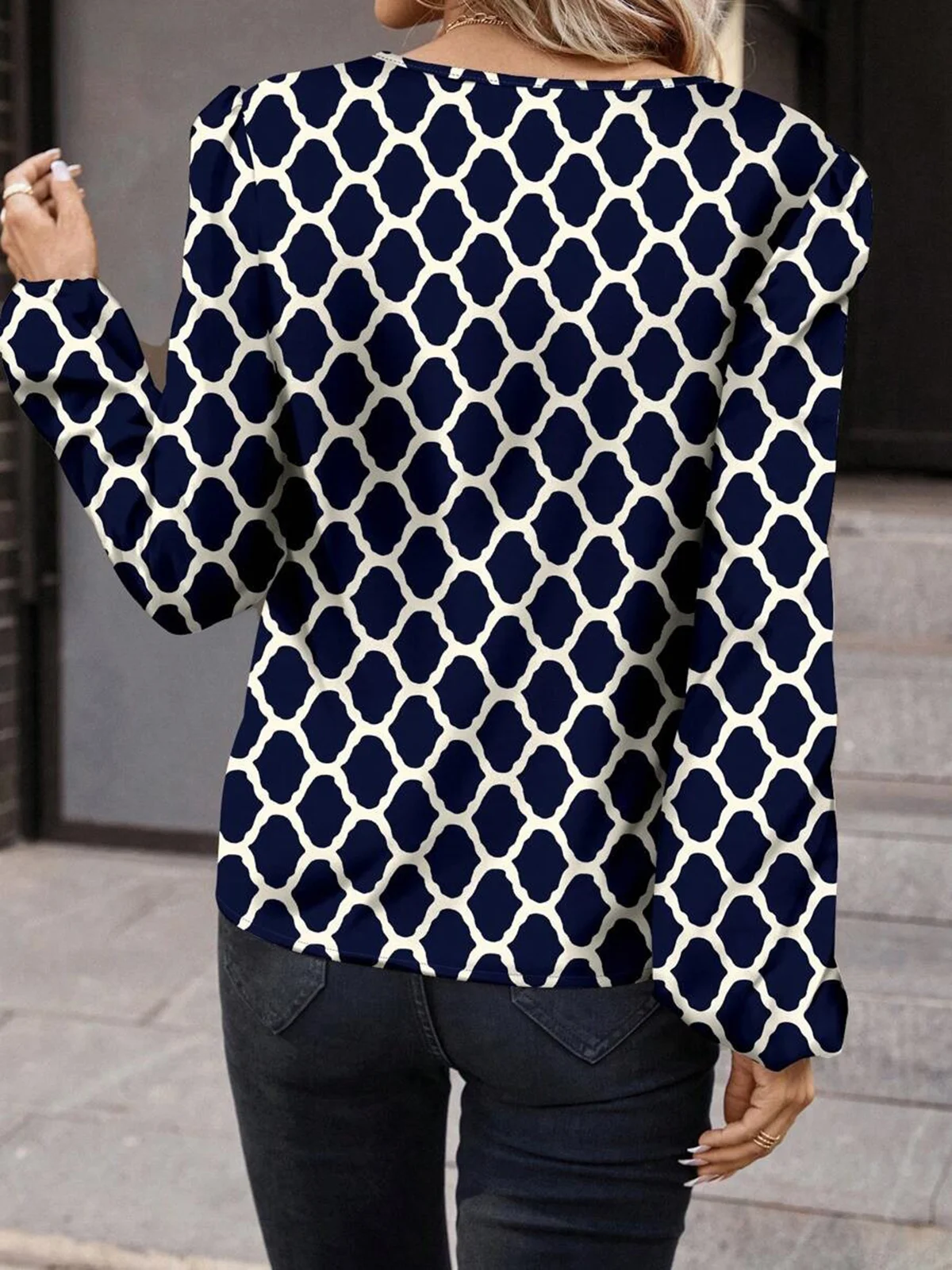 Women's Long Sleeve Blouse Spring/Fall Geometric V Neck Daily Going Out Casual Top