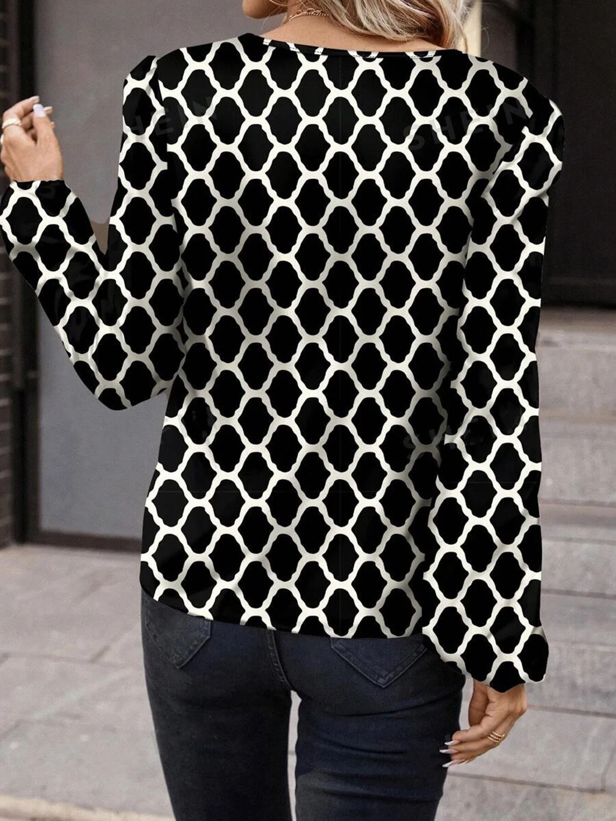 Women's Long Sleeve Blouse Spring/Fall Geometric V Neck Daily Going Out Casual Top