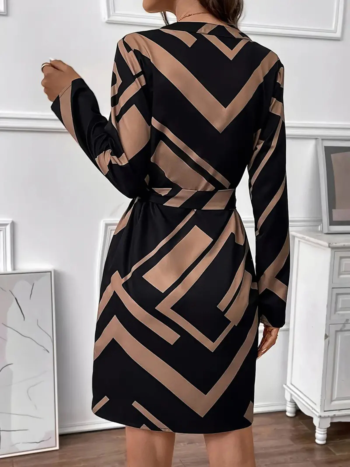 Women's Long Sleeve Spring/Fall Abstract Graphic Dress V Neck Daily Going Out Casual Midi A-Line