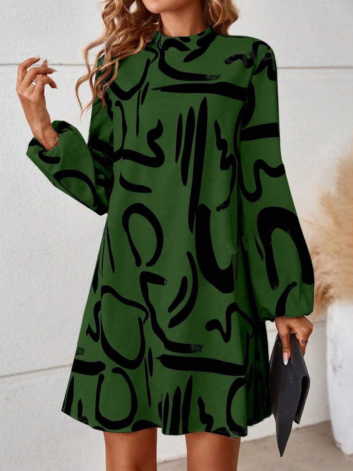 Women's Long Sleeve Spring/Fall Abstract Dress Daily Going Out Casual Midi A-Line