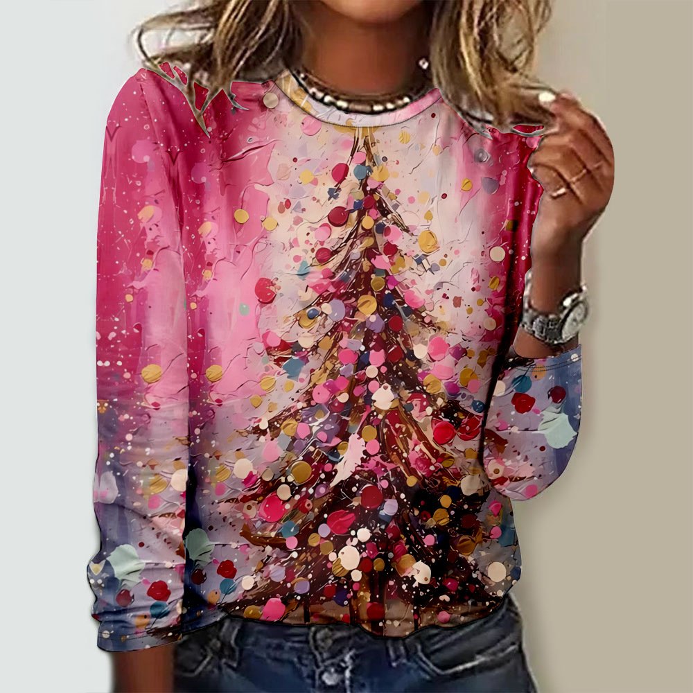 Women's Long Sleeve Tee T-shirt Spring/Fall Christmas Jersey Crew Neck Daily Going Out Casual Top