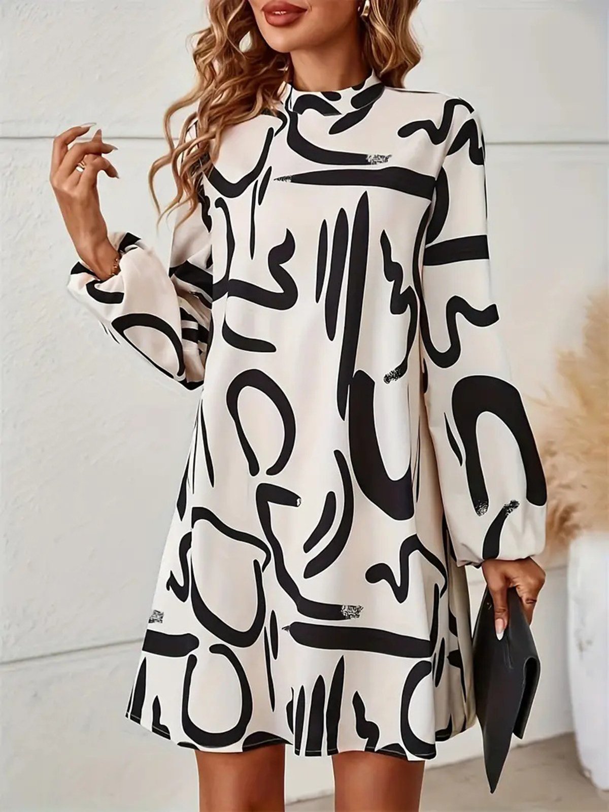 Women's Long Sleeve Spring/Fall Abstract Dress Daily Going Out Casual Midi A-Line