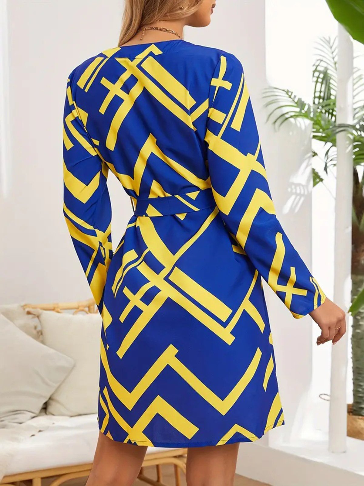 Women's Long Sleeve Spring/Fall Abstract Graphic Dress V Neck Daily Going Out Casual Midi A-Line