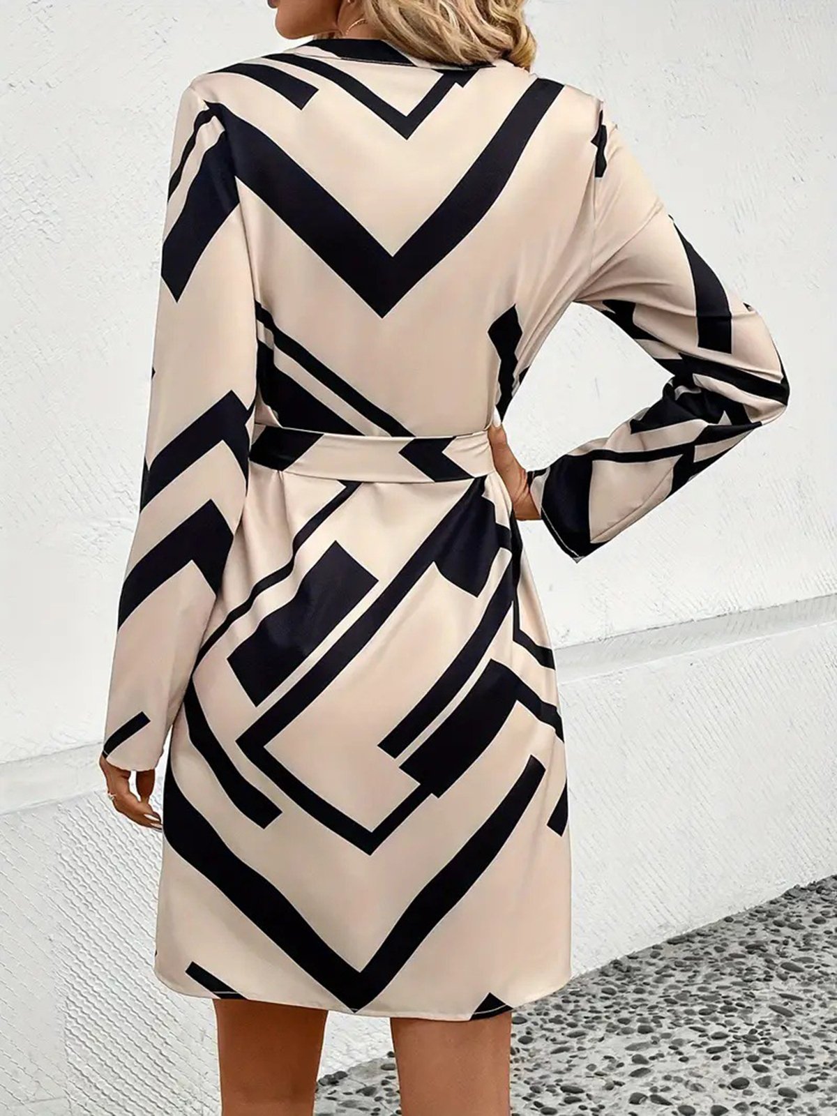 Women's Long Sleeve Spring/Fall Abstract Graphic Dress V Neck Daily Going Out Casual Midi A-Line