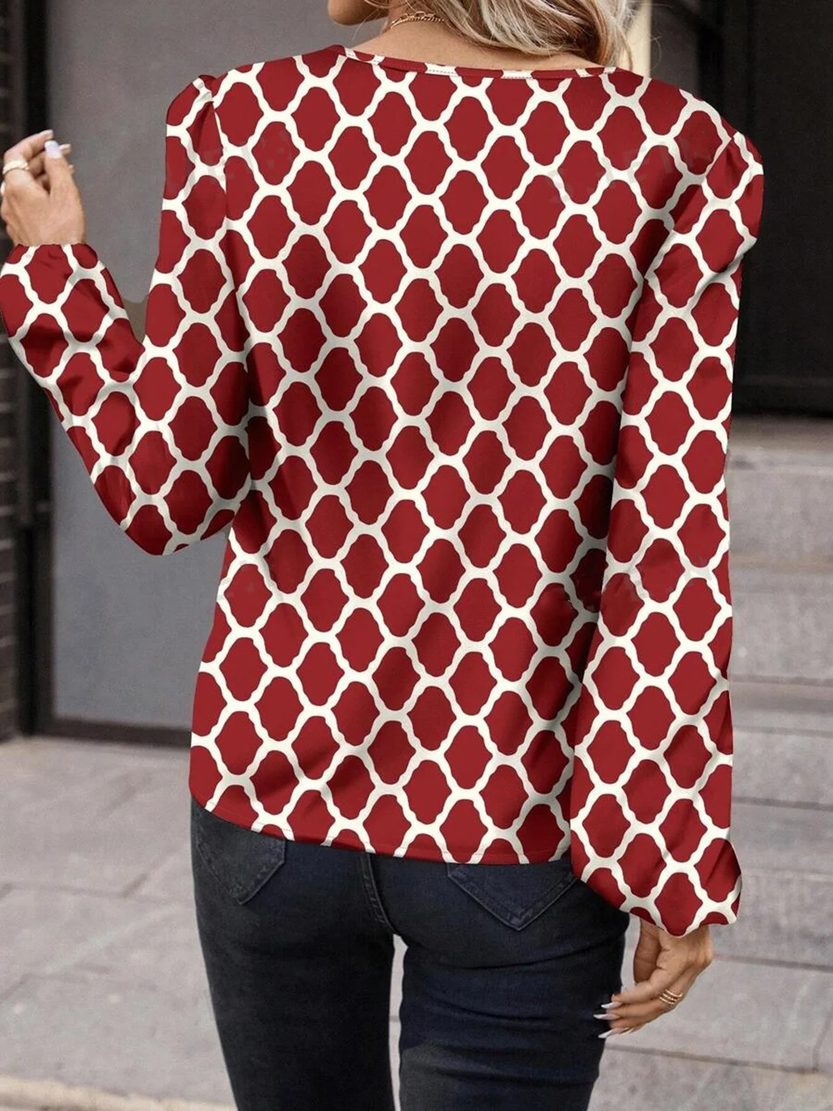 Women's Long Sleeve Blouse Spring/Fall Geometric V Neck Daily Going Out Casual Top