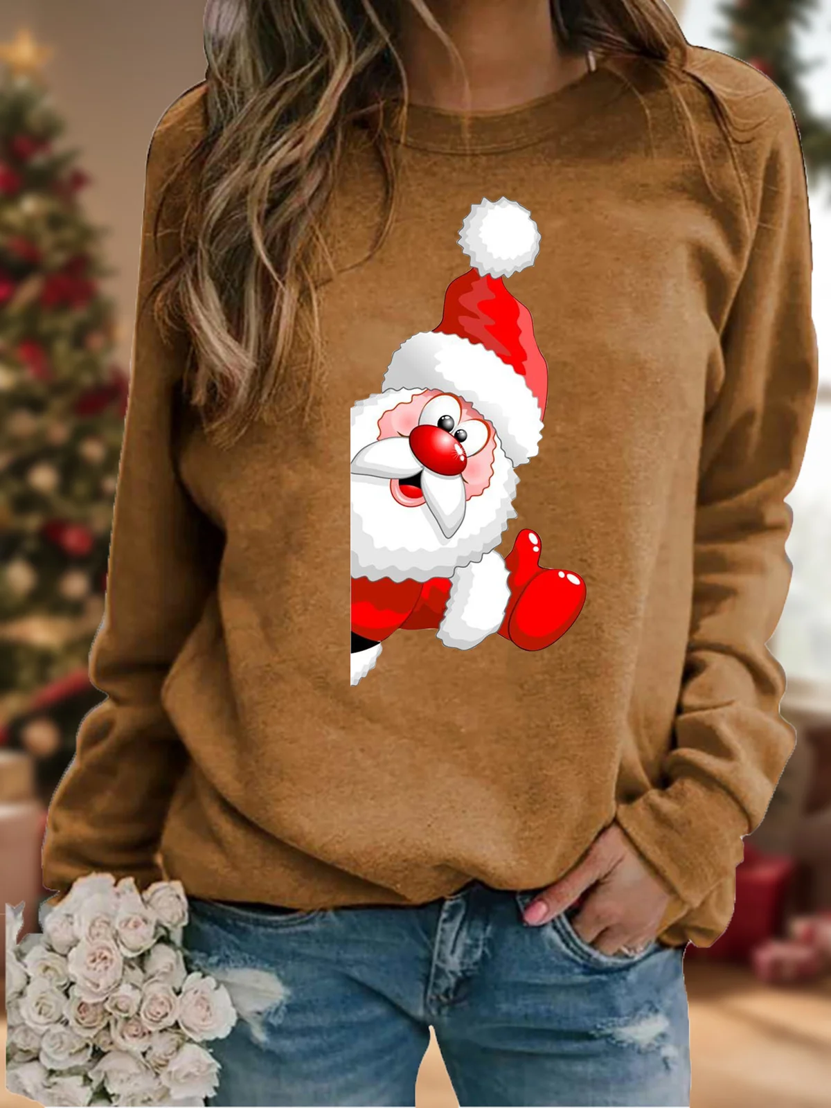 Women's Crew Neck Christmas Casual Spring/Fall Long Sleeve Sweatshirt