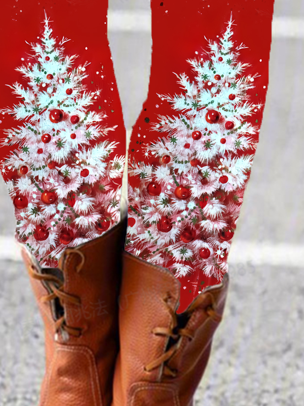 Women's Casual Christmas Tree Jersey All Season Long Leggings