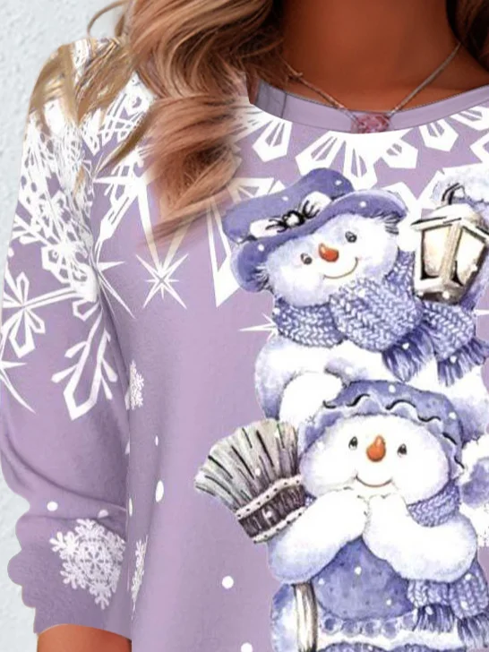 Women's Long Sleeve Tee T-shirt Spring/Fall Christmas Snowman Jersey Crew Neck Daily Going Out Casual Top