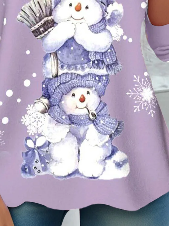 Women's Long Sleeve Tee T-shirt Spring/Fall Christmas Snowman Jersey Crew Neck Daily Going Out Casual Top