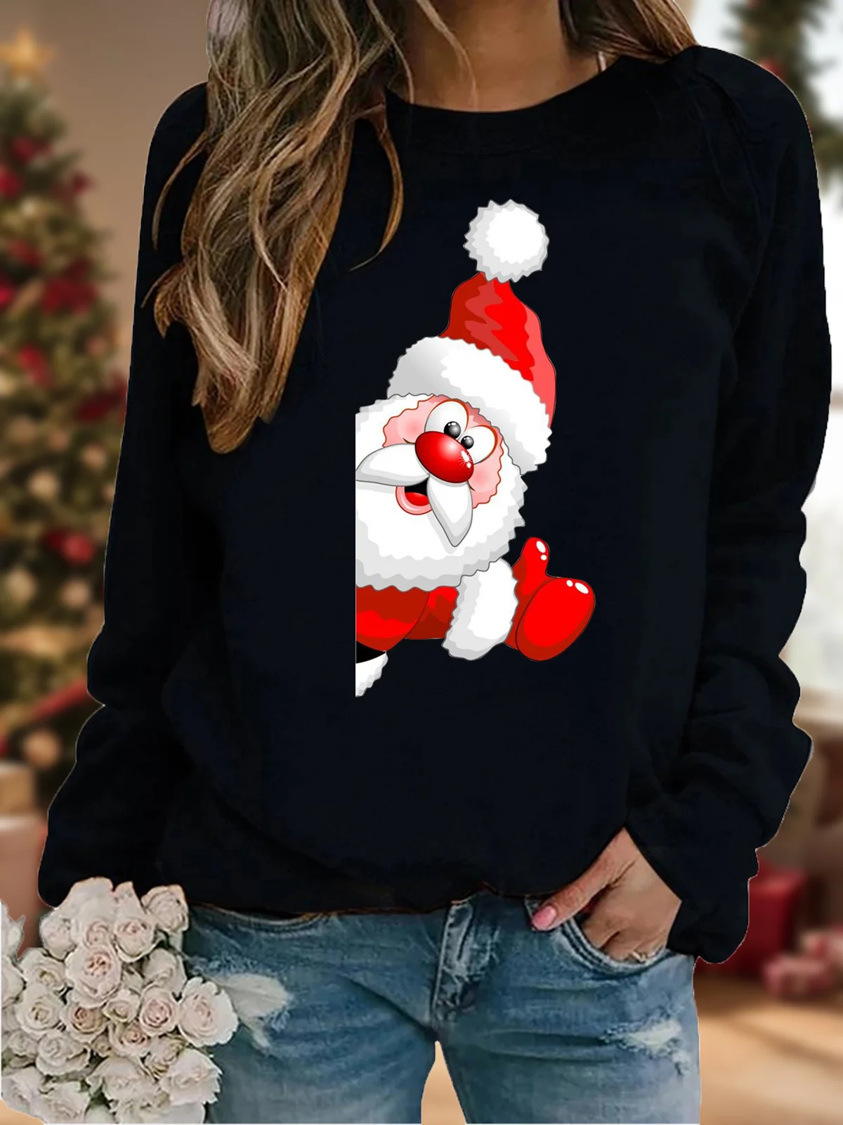 Women's Crew Neck Christmas Casual Spring/Fall Long Sleeve Sweatshirt