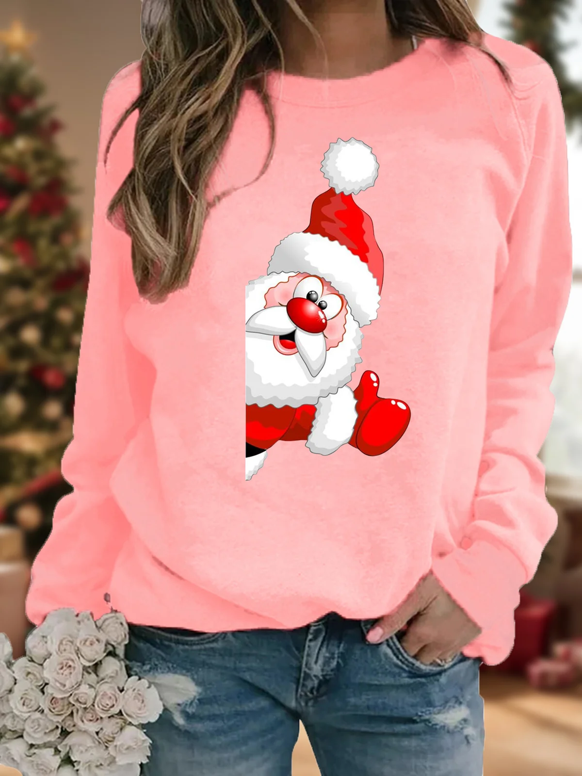 Women's Crew Neck Christmas Casual Spring/Fall Long Sleeve Sweatshirt