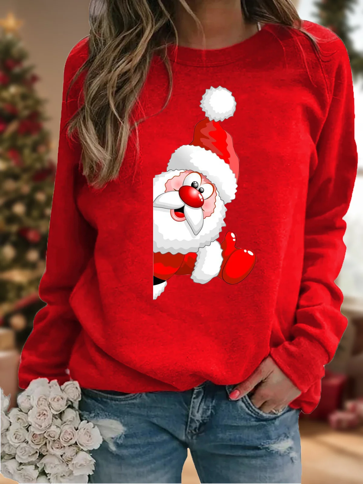 Women's Crew Neck Christmas Casual Spring/Fall Long Sleeve Sweatshirt