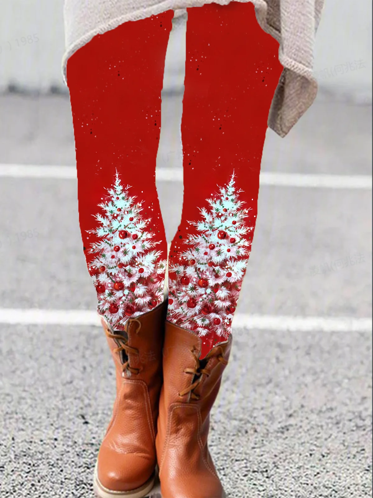 Women's Casual Christmas Tree Jersey All Season Long Leggings